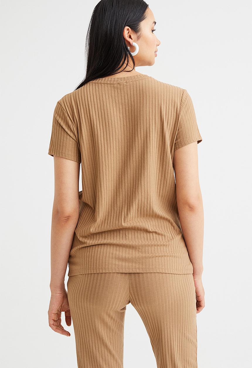 H&M - Mama ribbed T-shirt - dark beige