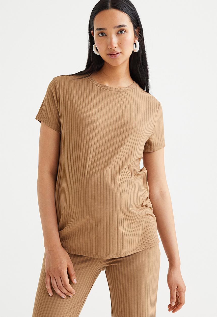 H&M - Mama ribbed T-shirt - dark beige