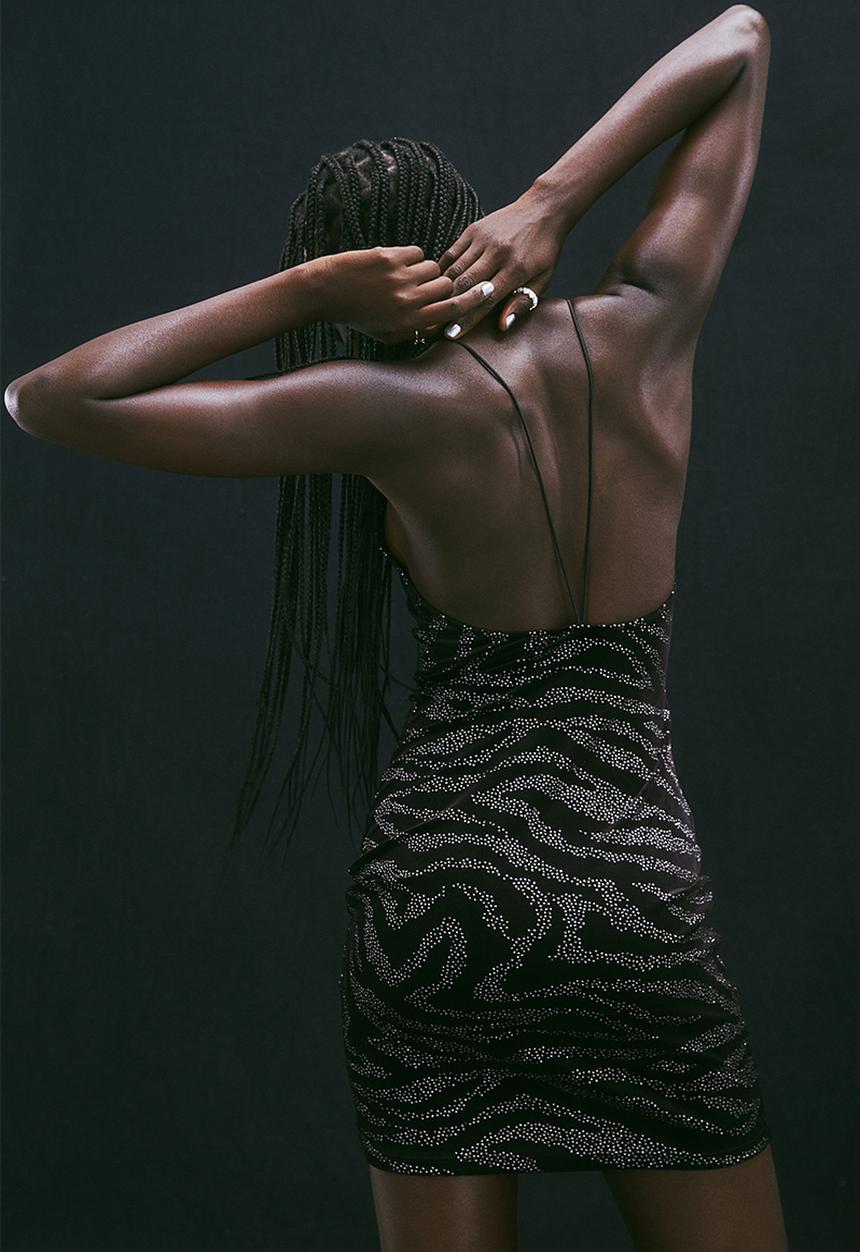 H&M - Backless dress - black/zebra-print
