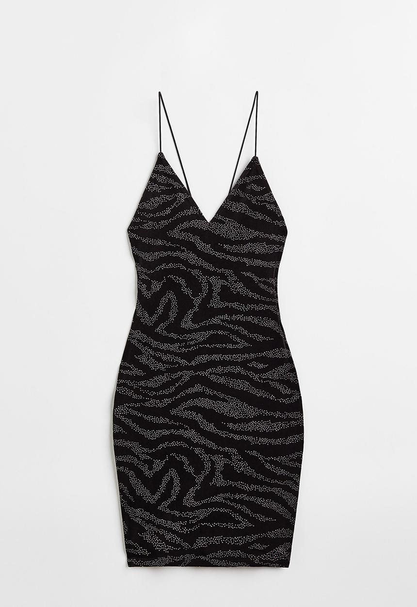 H&M - Backless dress - black/zebra-print