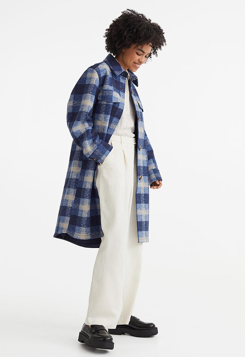 H&M - Long shacket - blue/checked