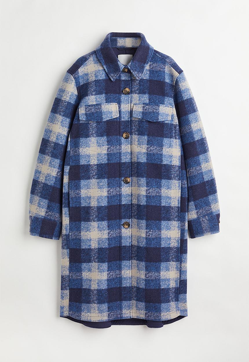 H&M - Long shacket - blue/checked