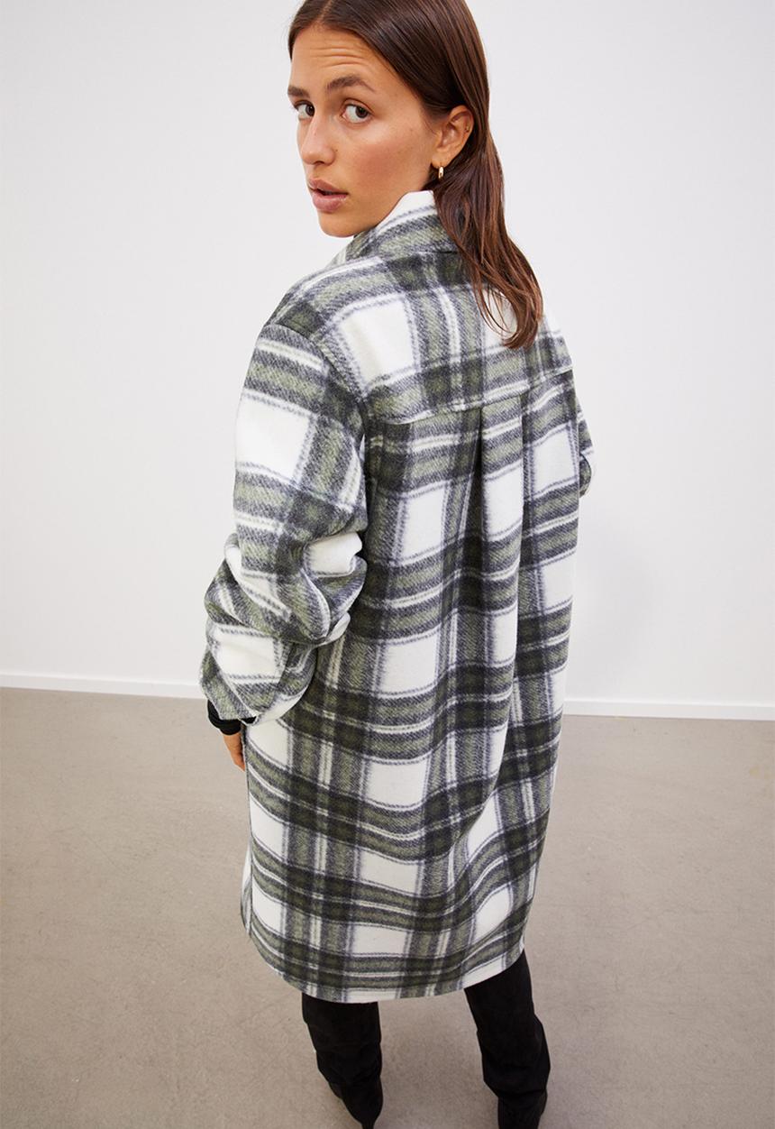 H&M - Long shacket - dark green/checked