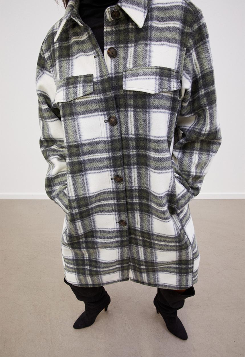 H&M - Long shacket - dark green/checked