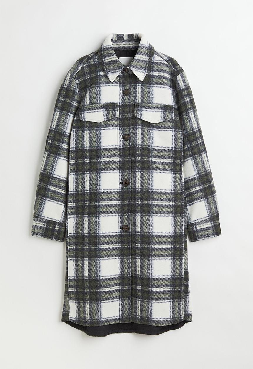 H&M - Long shacket - dark green/checked
