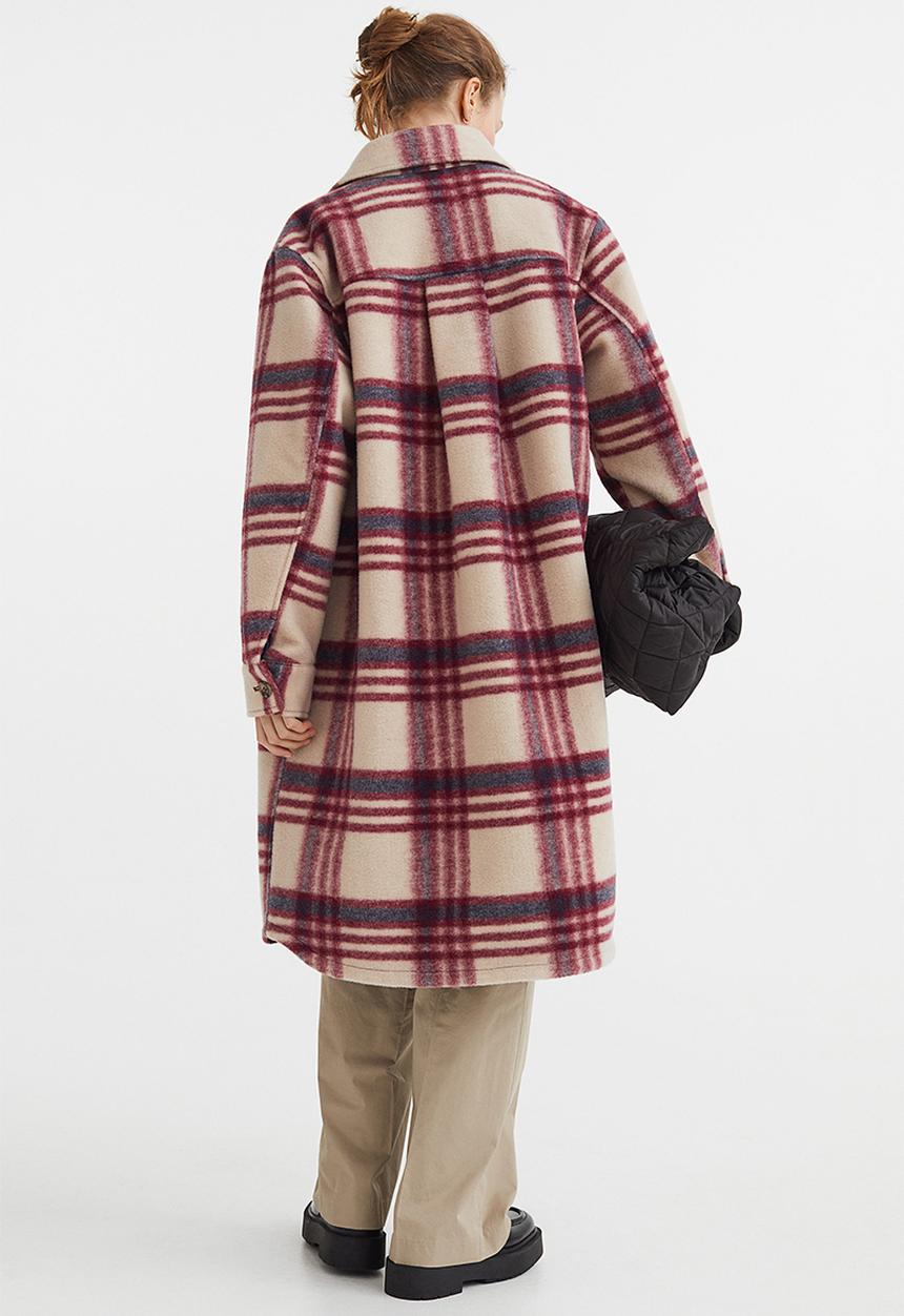 H&M - Long shacket - dark red/checked
