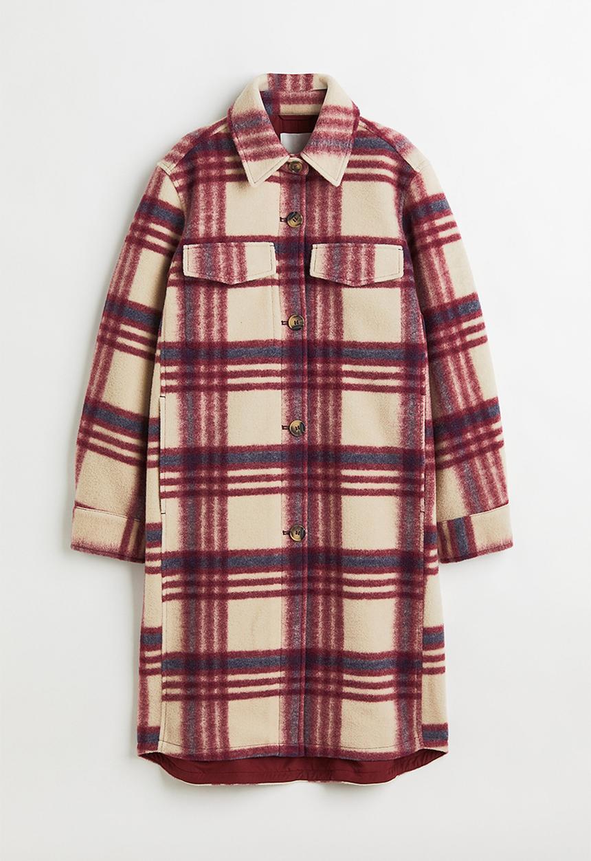 H&M - Long shacket - dark red/checked
