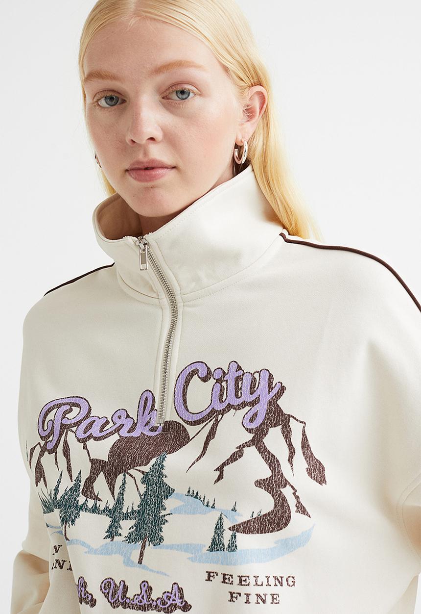 H&M - Oversized zip-top sweatshirt - cream/park city