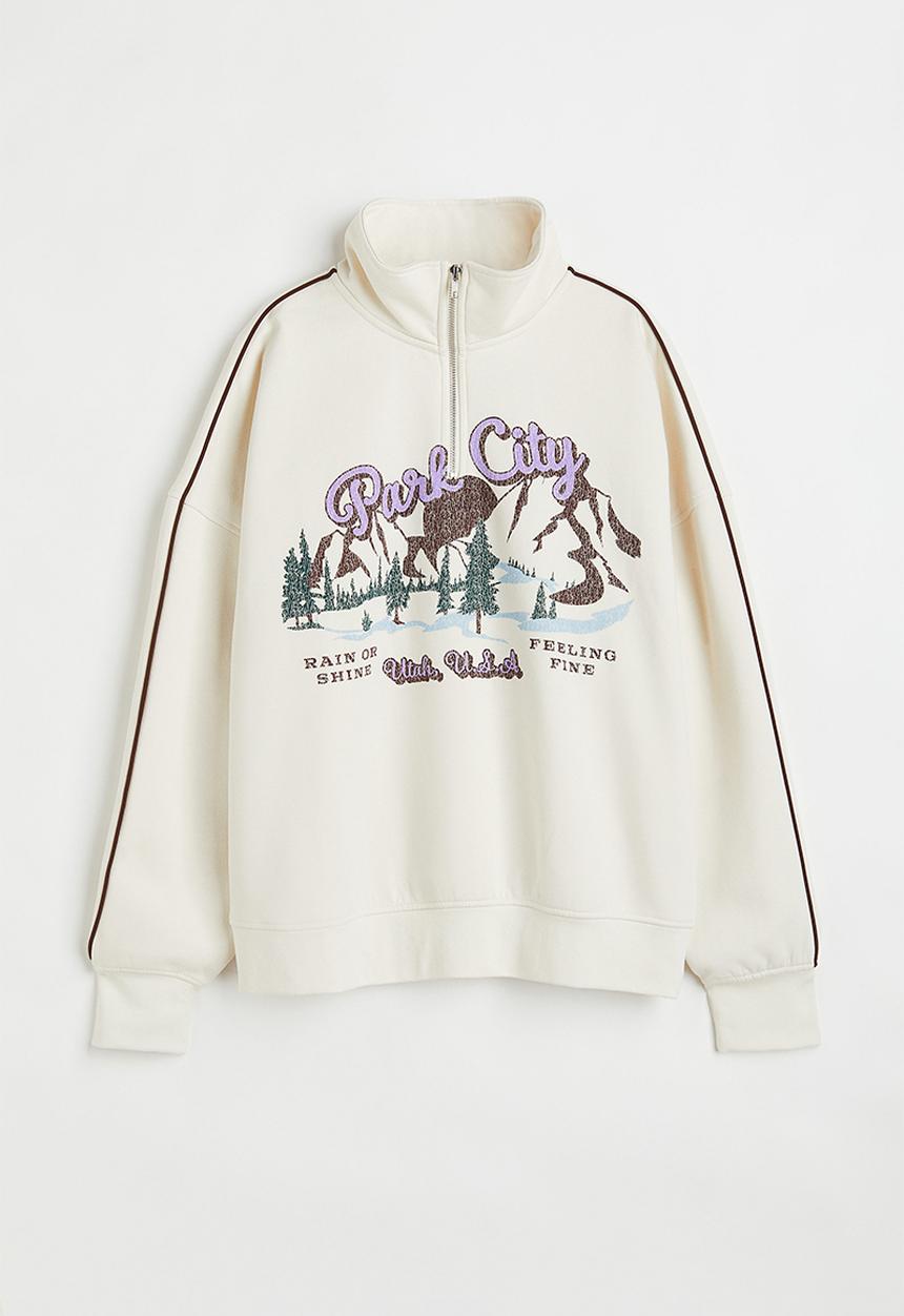H&M - Oversized zip-top sweatshirt - cream/park city