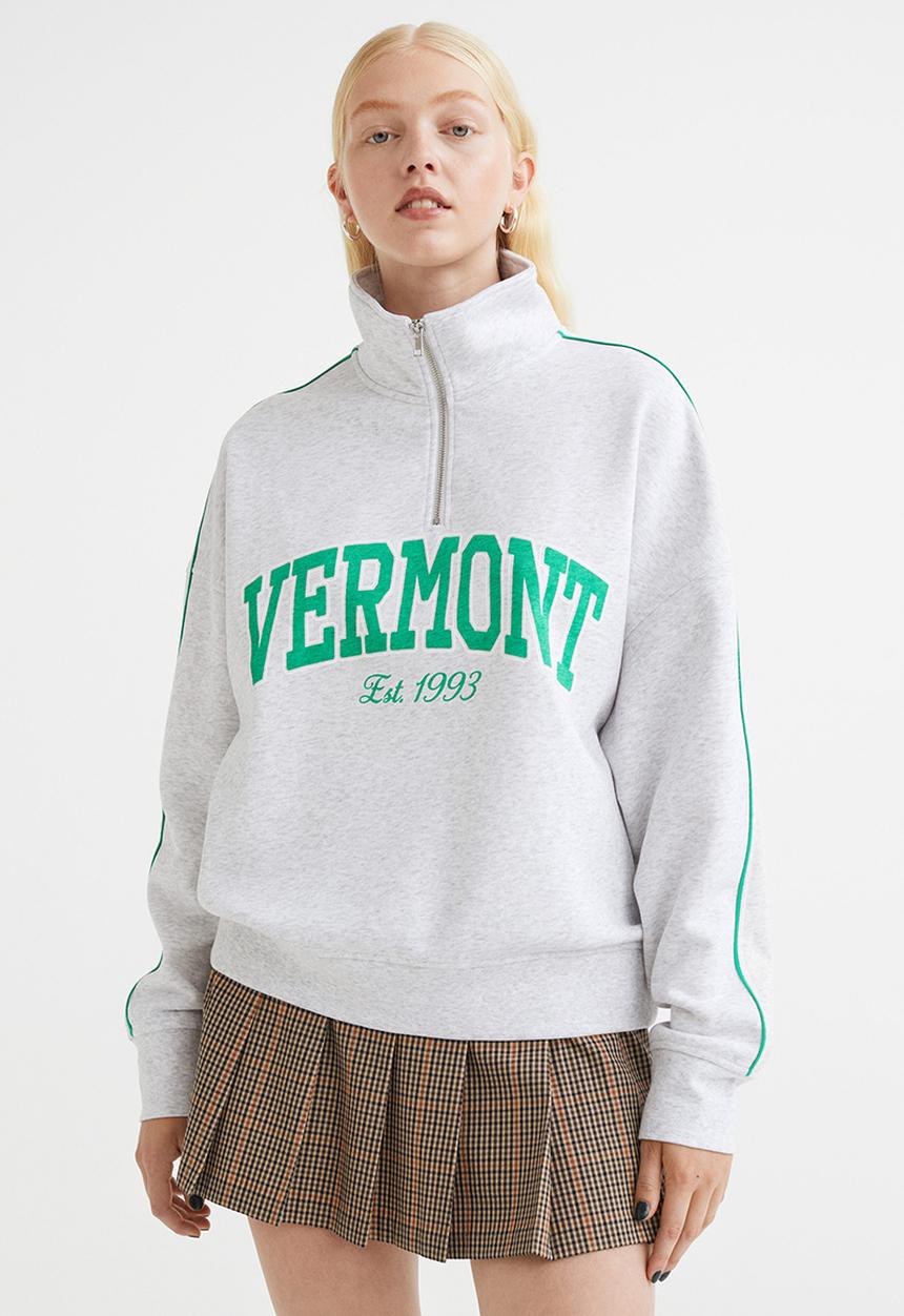 H&M - Oversized zip-top sweatshirt - light grey marl/vermont