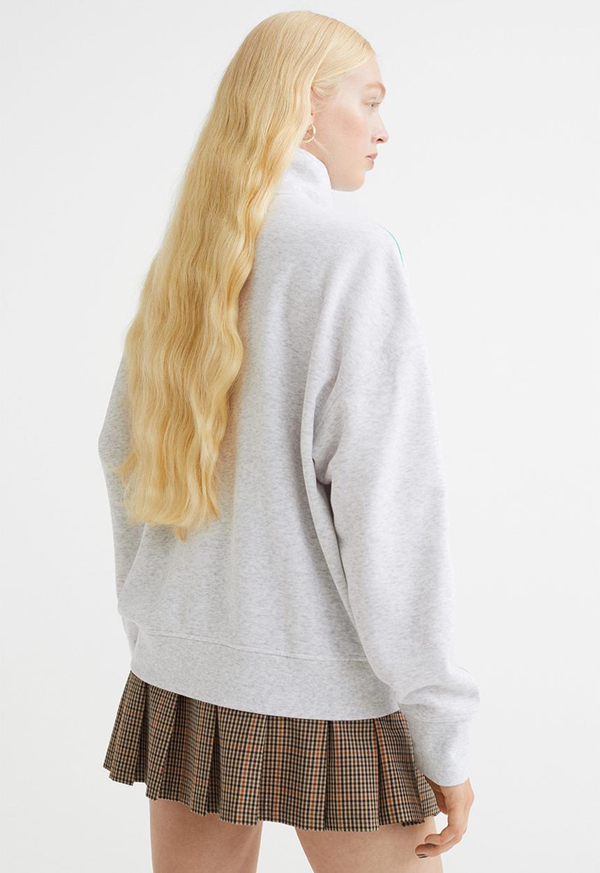 H&M - Oversized zip-top sweatshirt - light grey marl/vermont