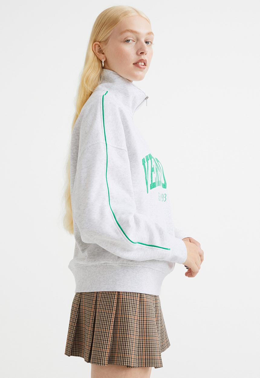 H&M - Oversized zip-top sweatshirt - light grey marl/vermont