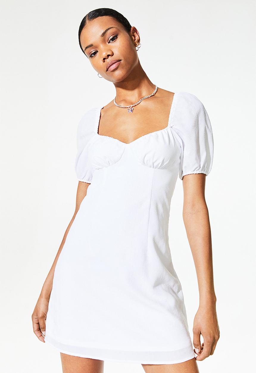 H&M - Puff-sleeved crêpe dress - white