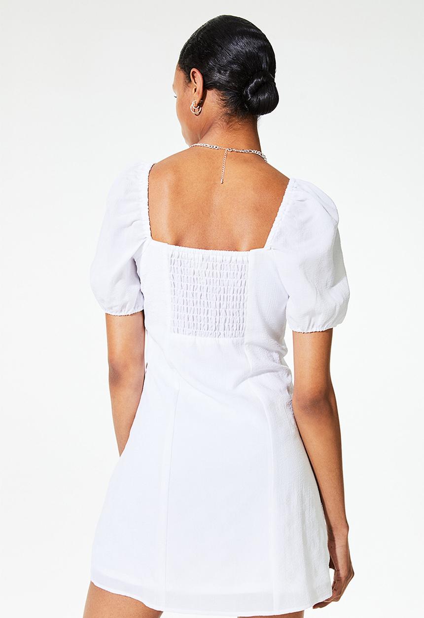 H&M - Puff-sleeved crêpe dress - white