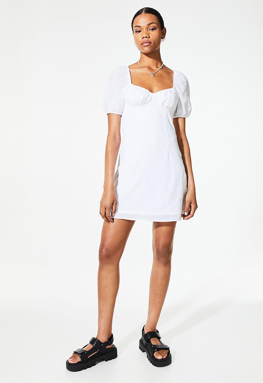 H&M - Puff-sleeved crêpe dress - white