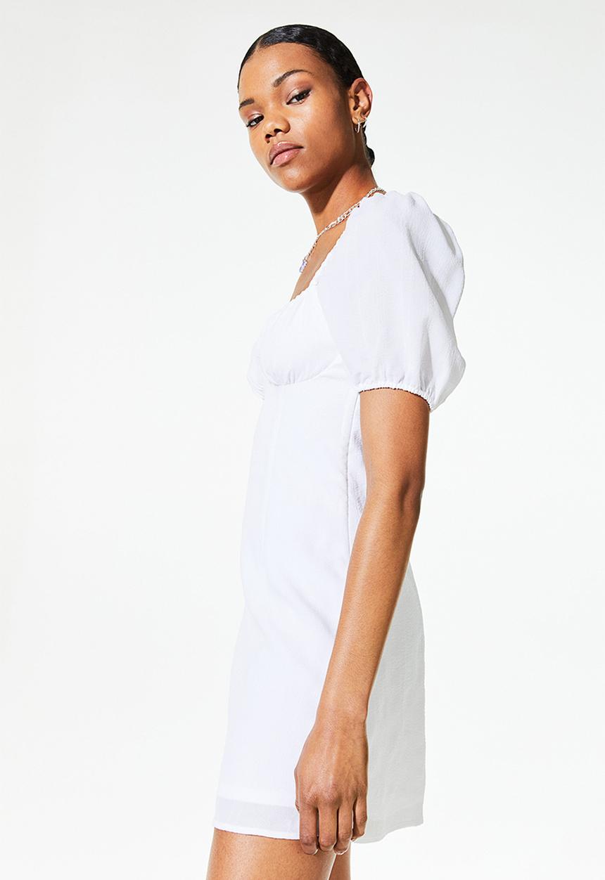 H&M - Puff-sleeved crêpe dress - white