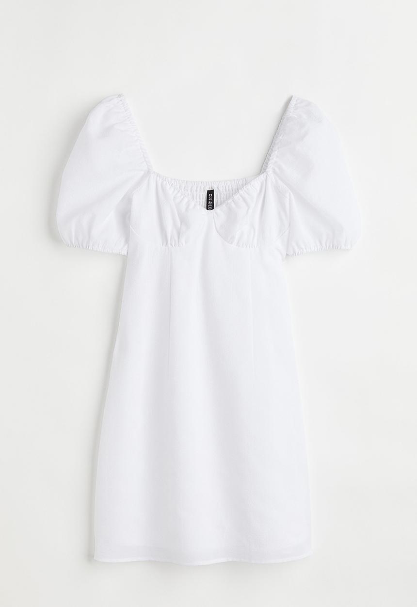 H&M - Puff-sleeved crêpe dress - white