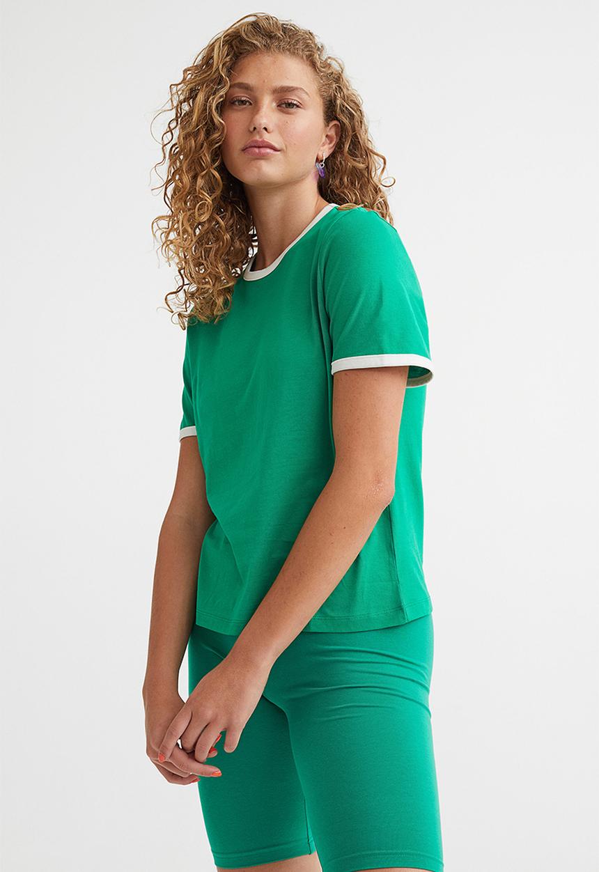 H&M - Cotton T-shirt - green/white