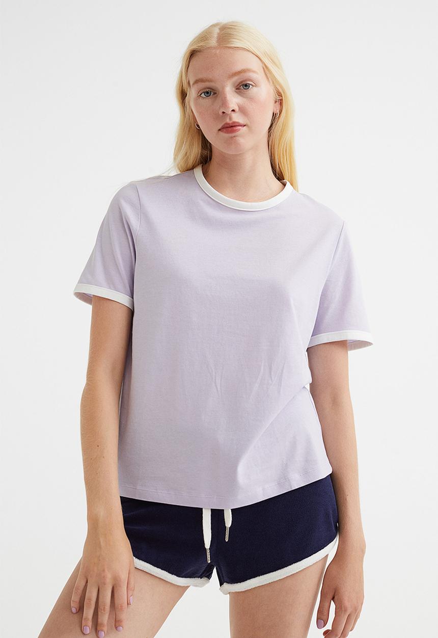 H&M - Cotton T-shirt - light purple/white