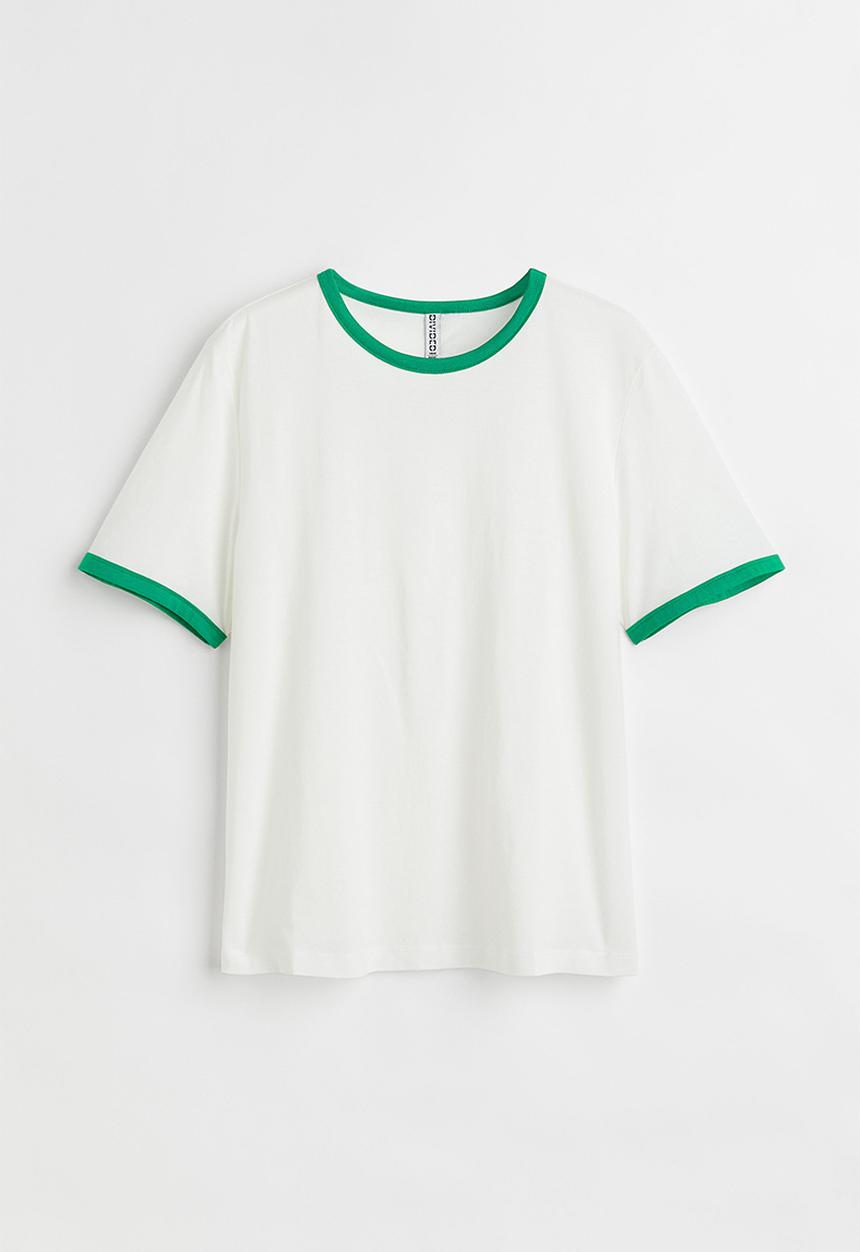 H&M - Cotton T-shirt - white/green