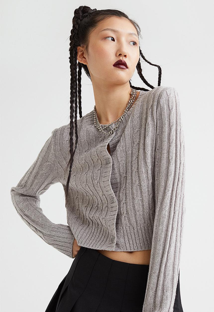 H&M - Cable-knit cardigan - light grey marl