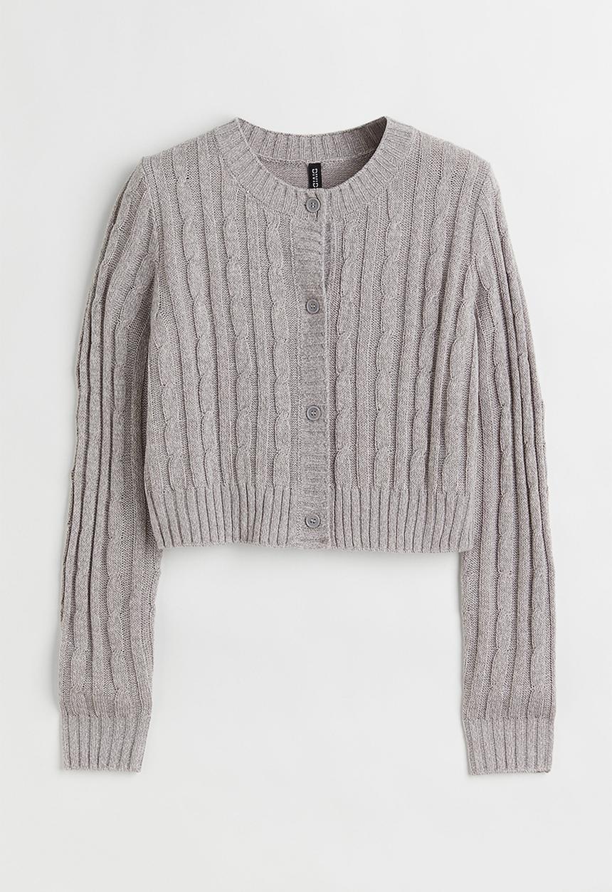 H&M - Cable-knit cardigan - light grey marl