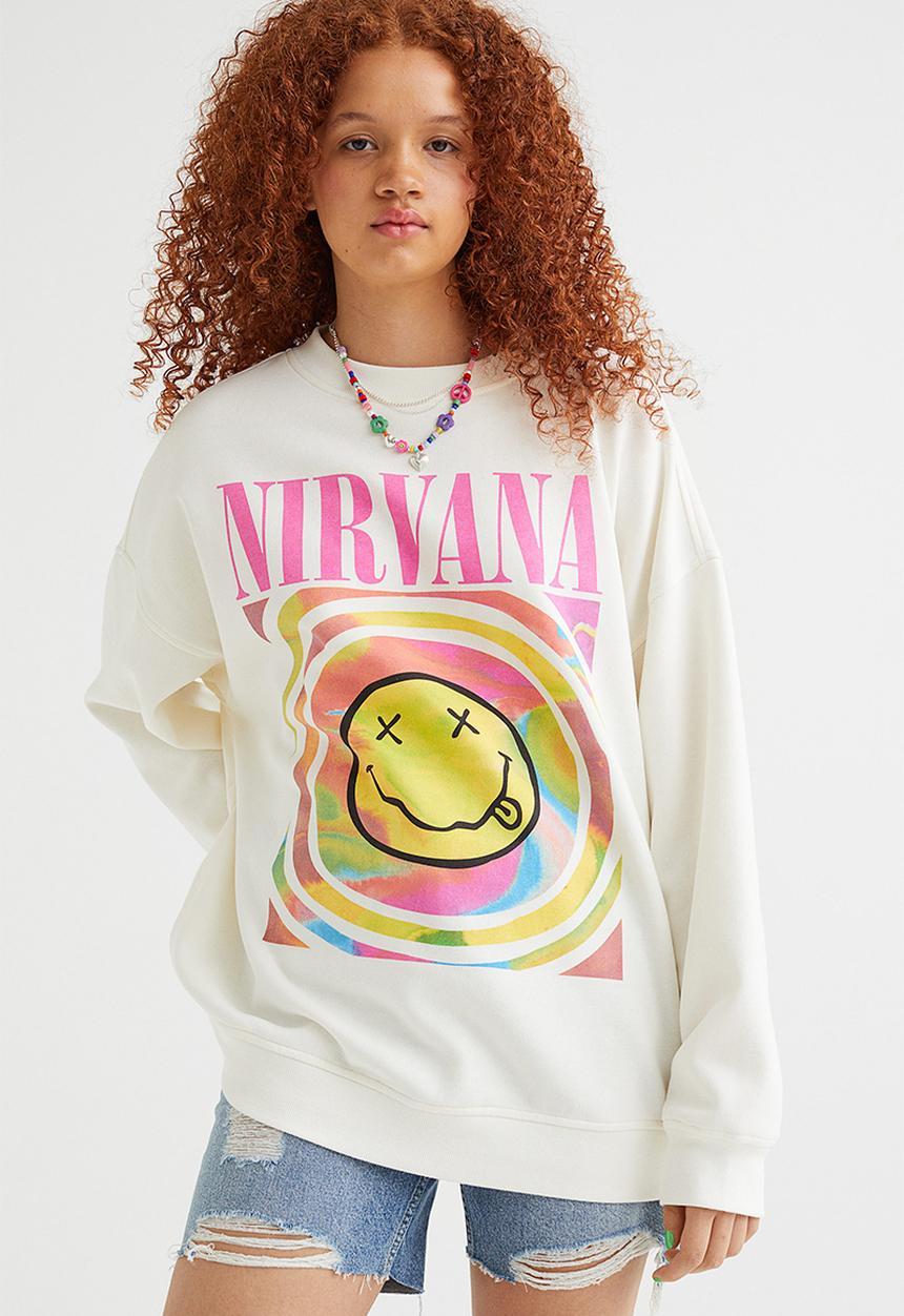 H&M - Oversized printed sweatshirt - cream/nirvana