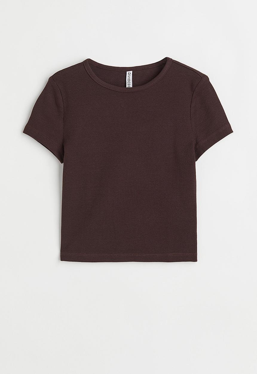 H&M - Ribbed cropped top - dark brown