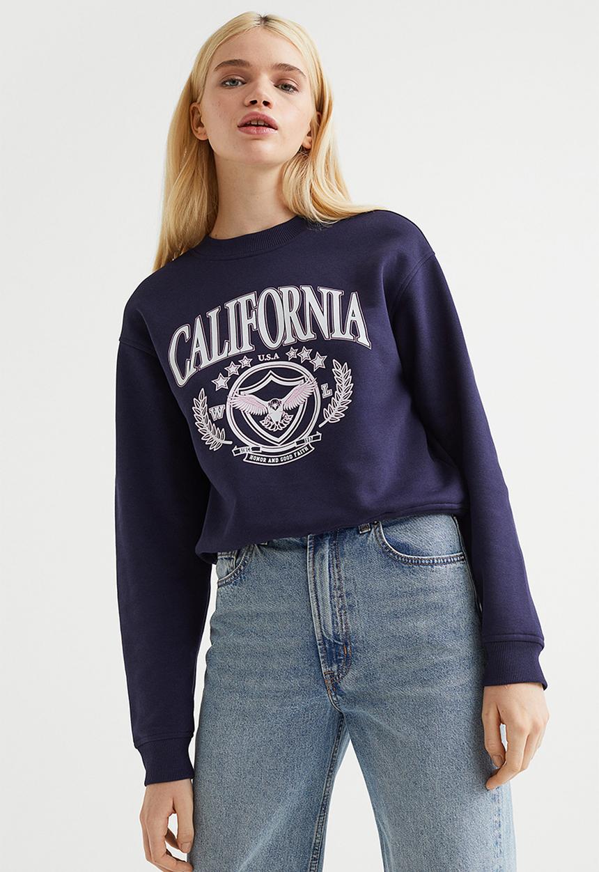 H&M - Printed sweatshirt - dark blue/california