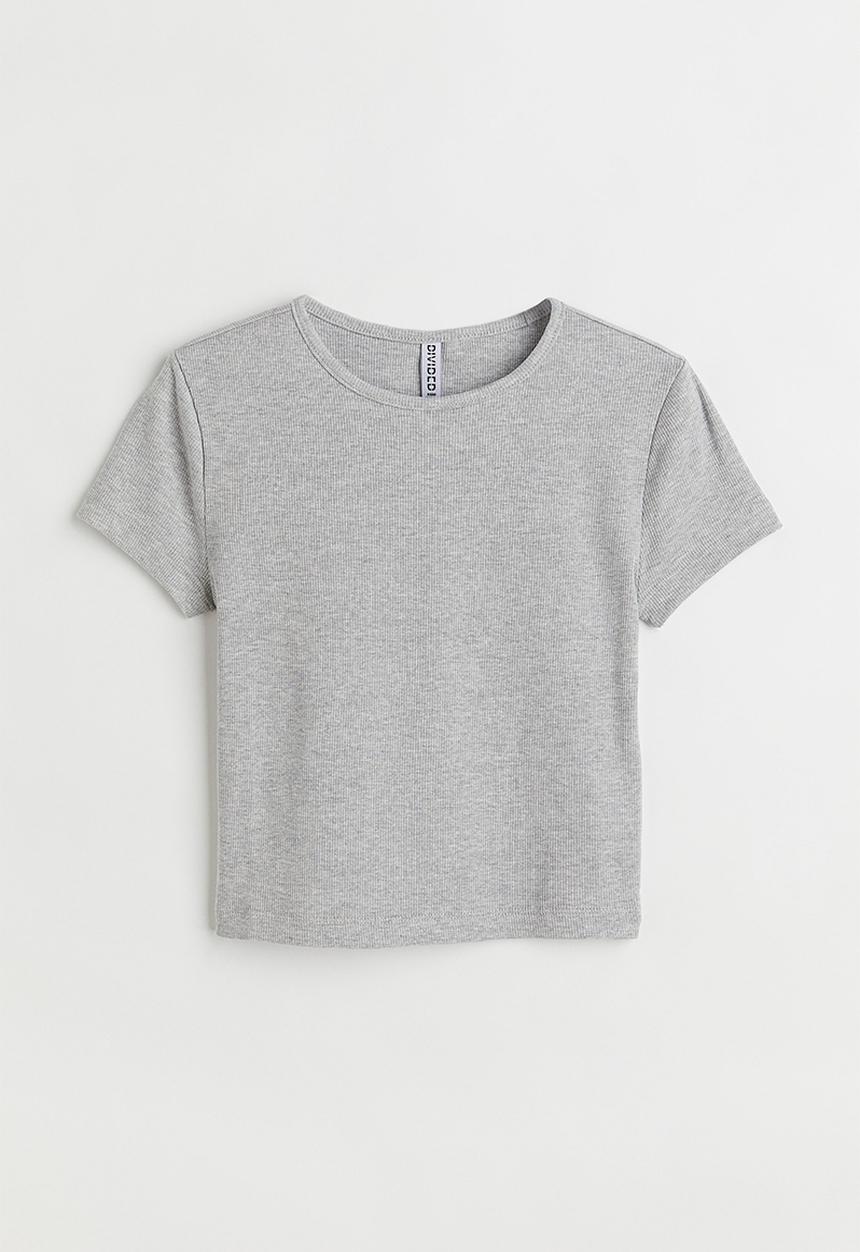 H&M - Ribbed cropped top - light grey marl