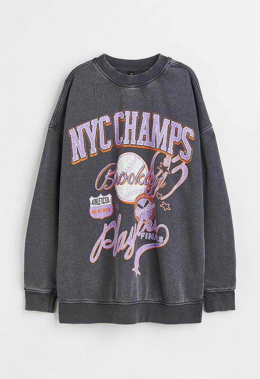 H&M - Oversized printed sweatshirt - dark grey/nyc champs