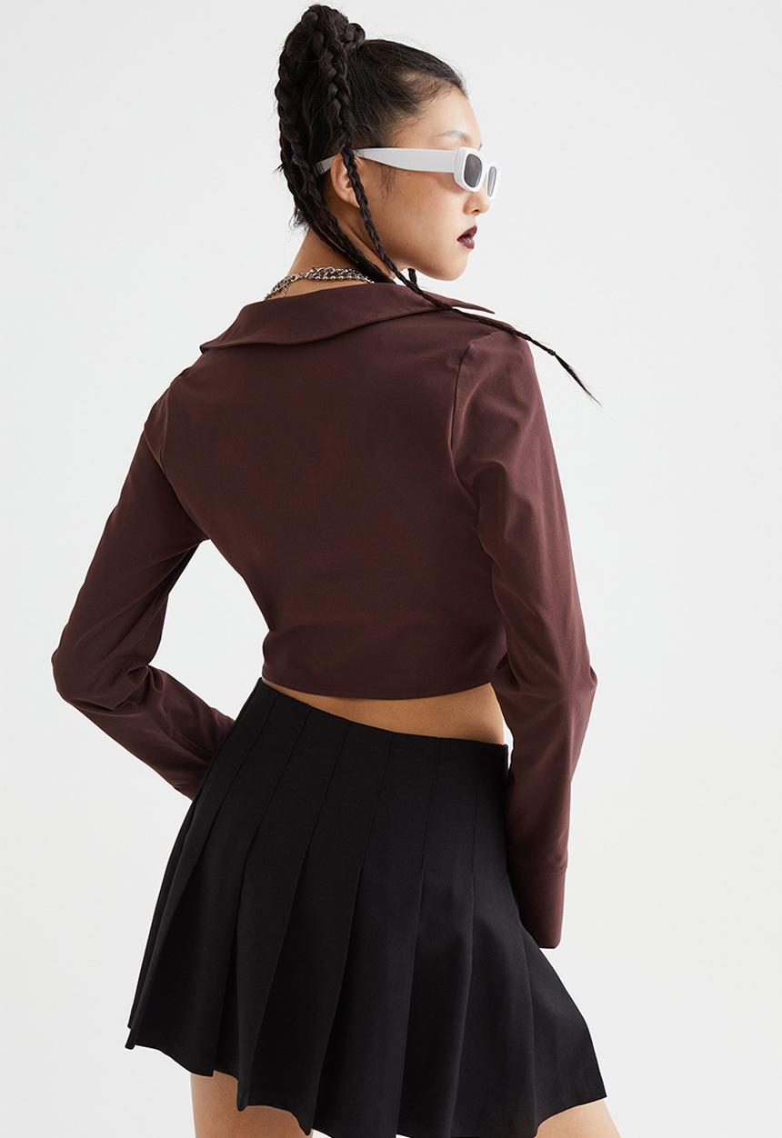H&M - Corset-style v-neck shirt - dark brown