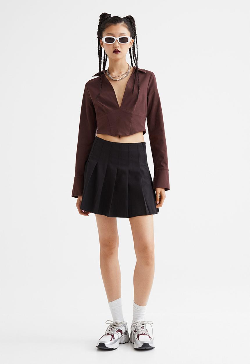 H&M - Corset-style v-neck shirt - dark brown
