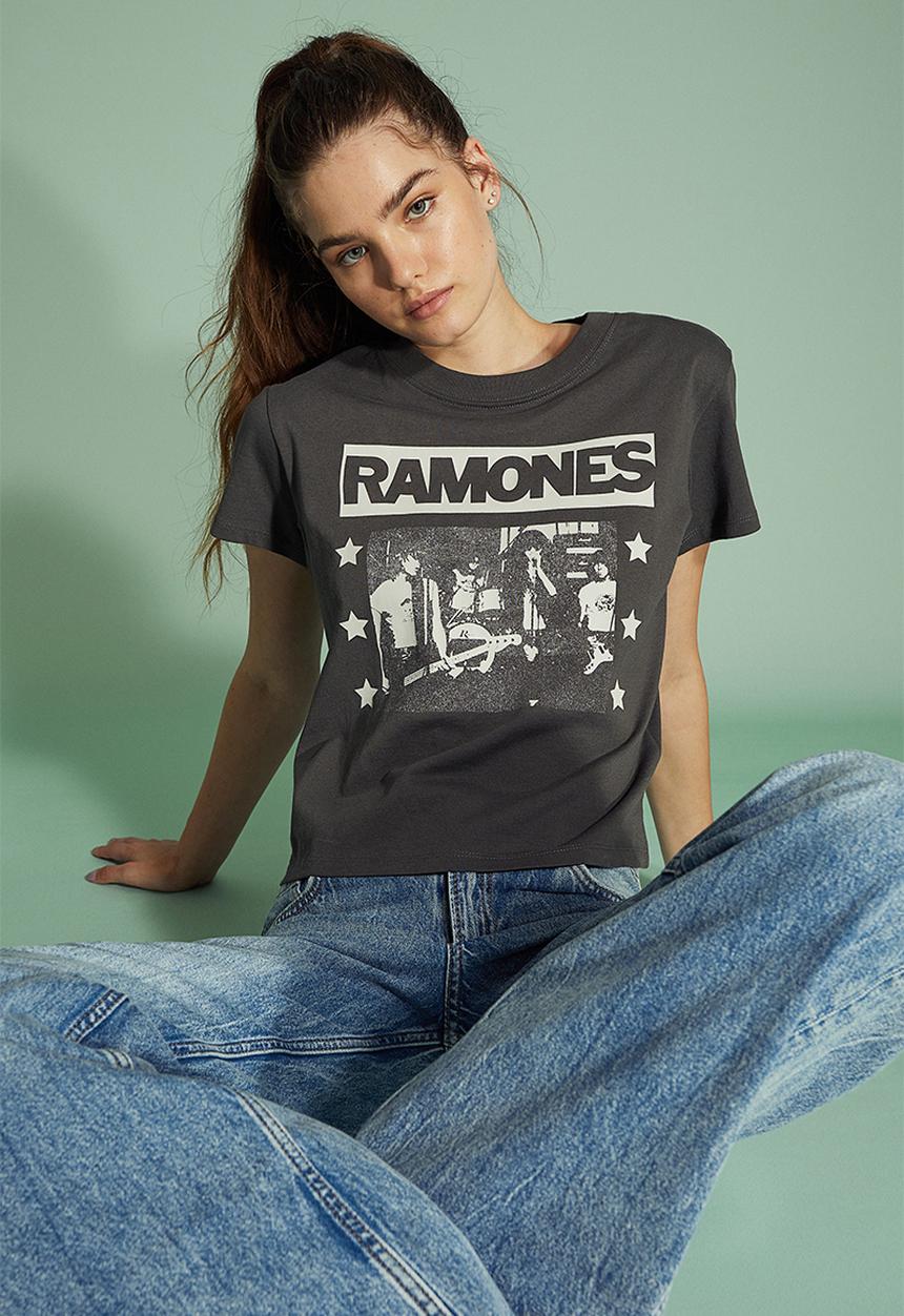 H&M - Printed T-shirt - dark grey/ramones