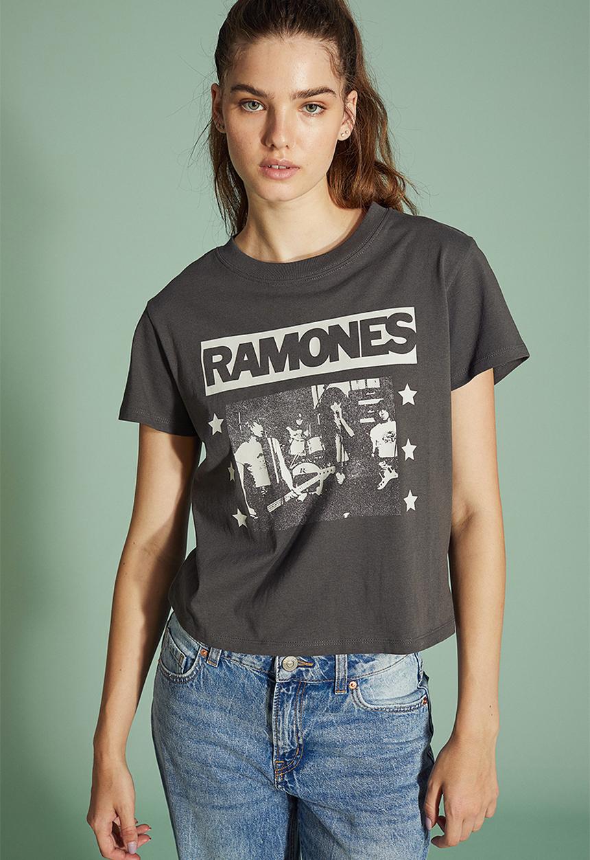 H&M - Printed T-shirt - dark grey/ramones