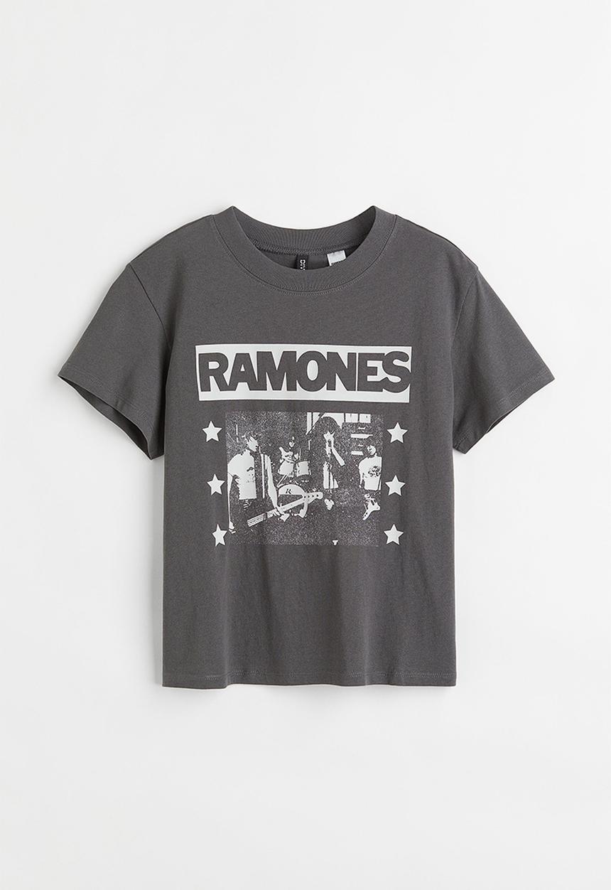 H&M - Printed T-shirt - dark grey/ramones