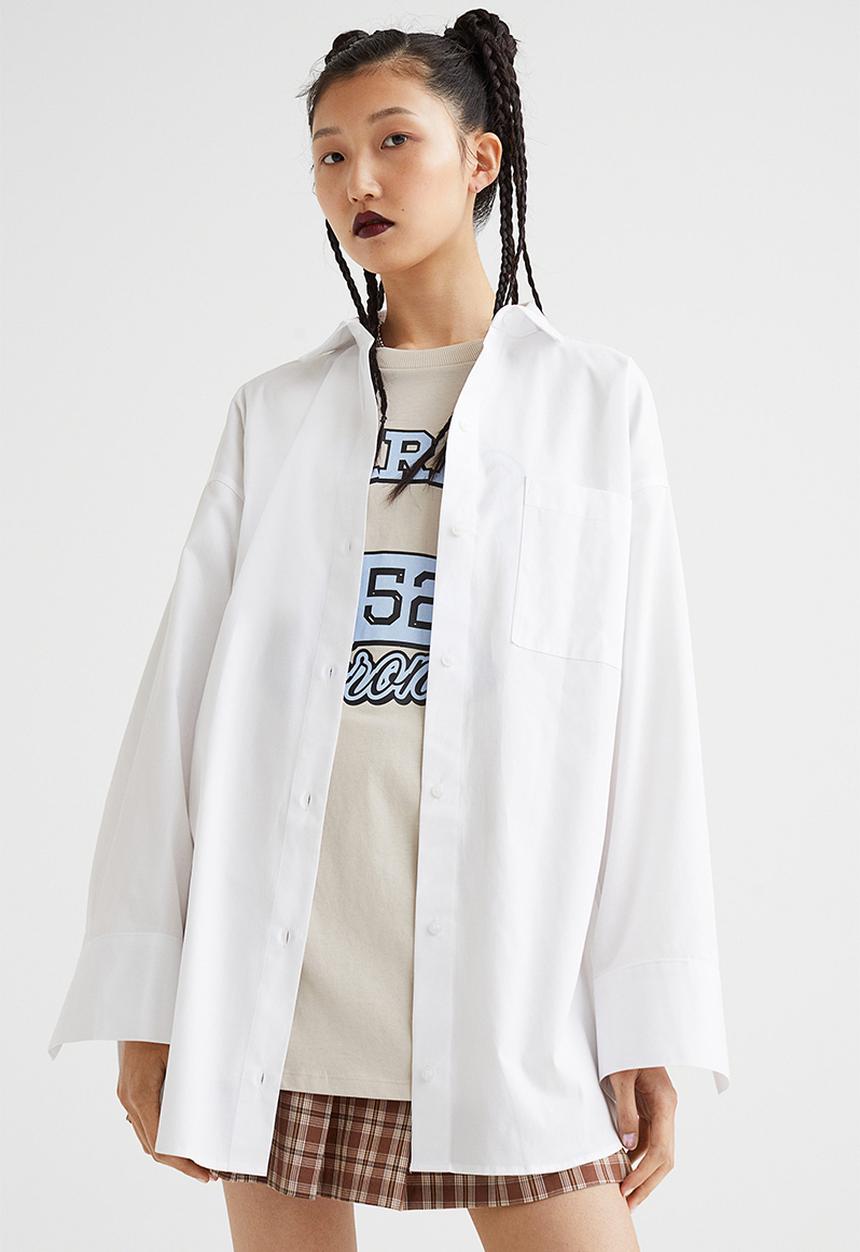 H&M - Oversized poplin shirt - white