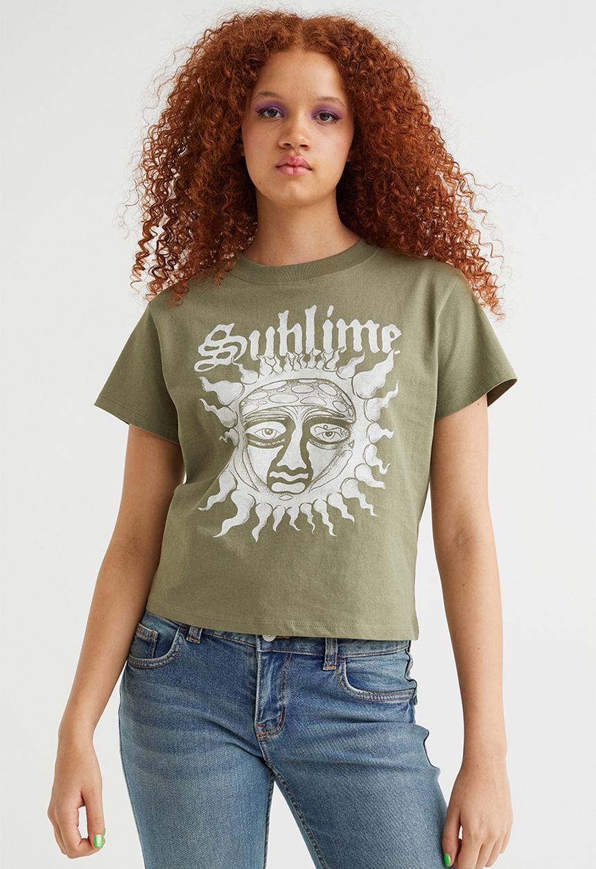 H&M - Printed T-shirt - khaki green/sublime