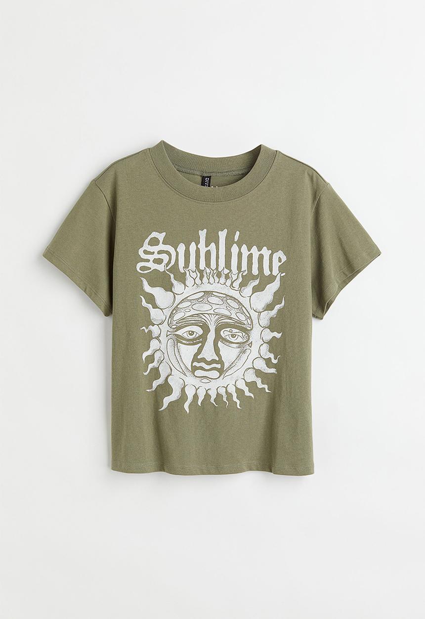H&M - Printed T-shirt - khaki green/sublime