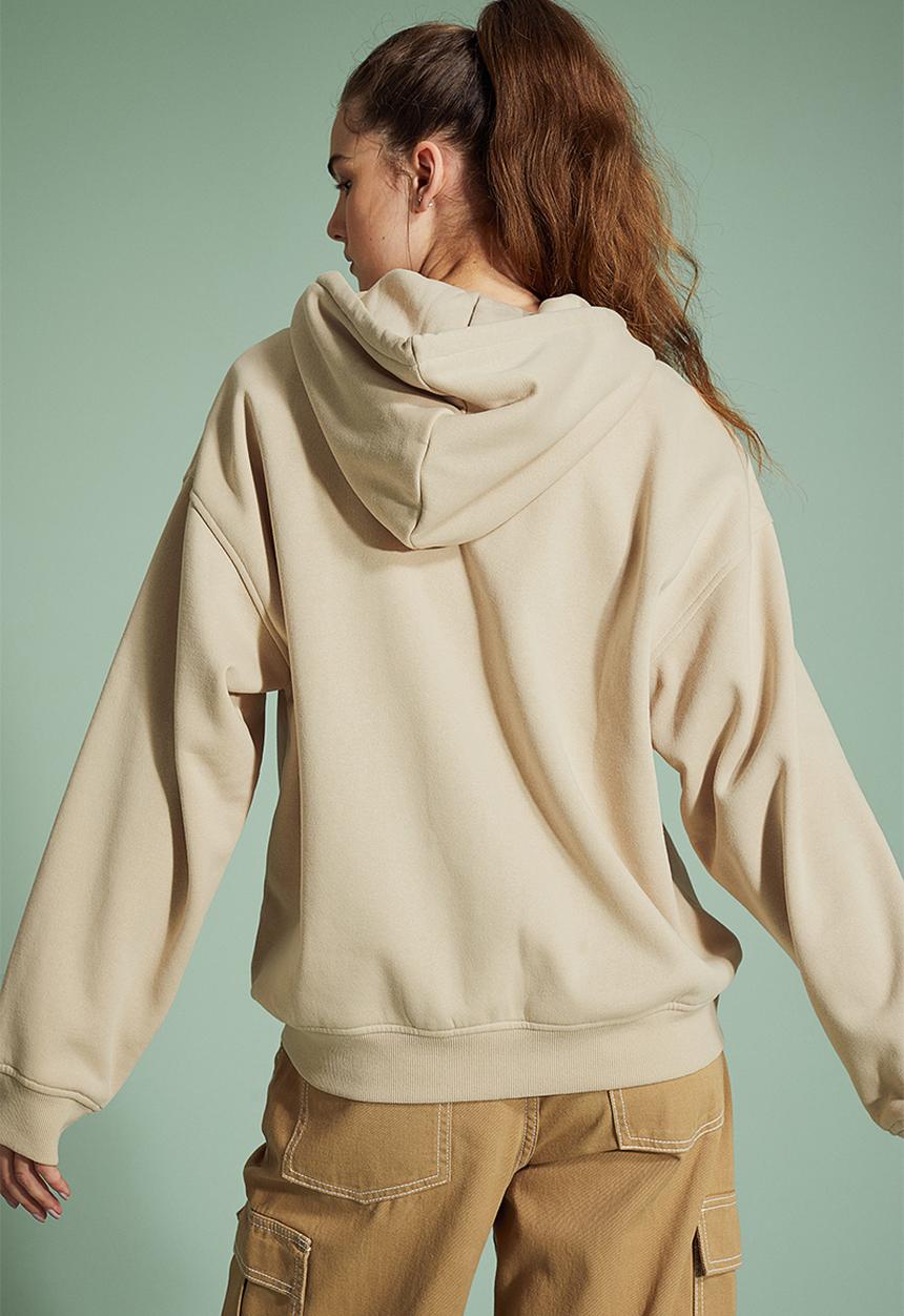 H&M - Oversized printed zip-through hoodie - light beige/ottawa