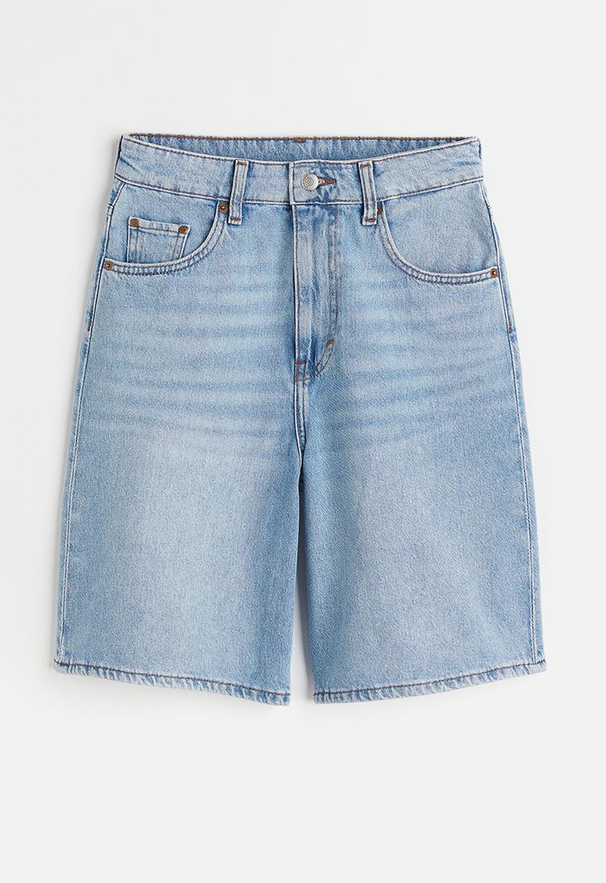 H&M - Wide bermuda high waist shorts - light denim blue