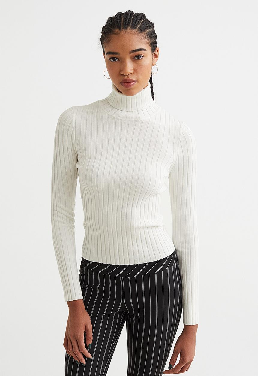 H&M - Rib-knit polo-neck top - cream