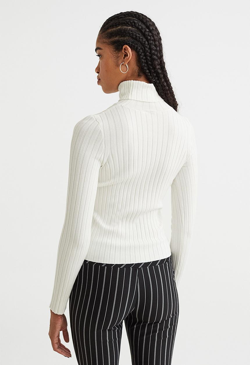 H&M - Rib-knit polo-neck top - cream
