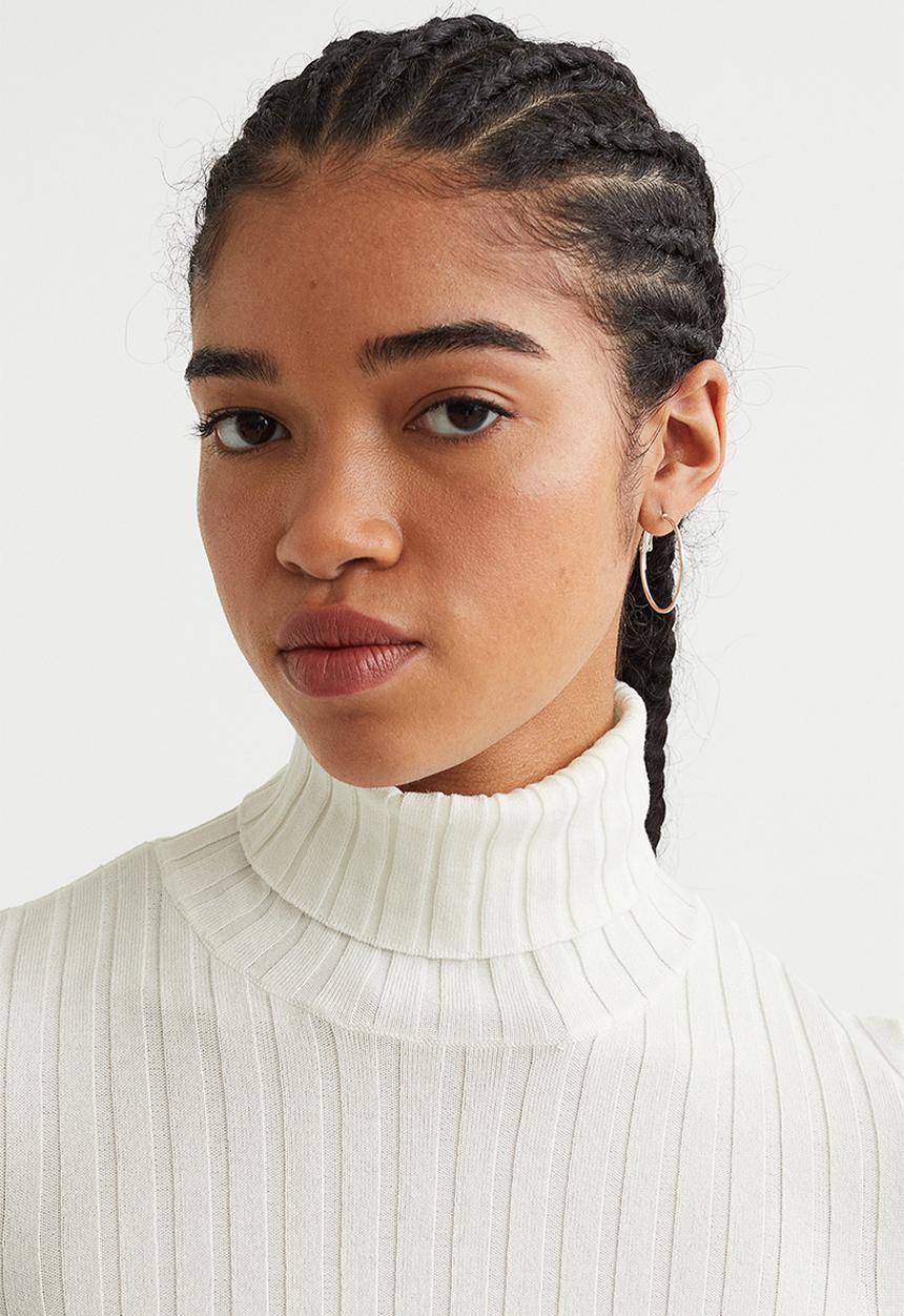 H&M - Rib-knit polo-neck top - cream