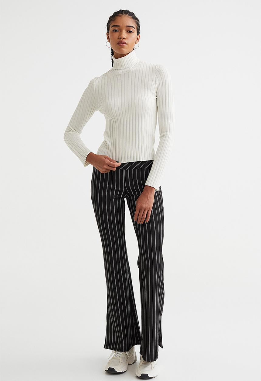 H&M - Rib-knit polo-neck top - cream