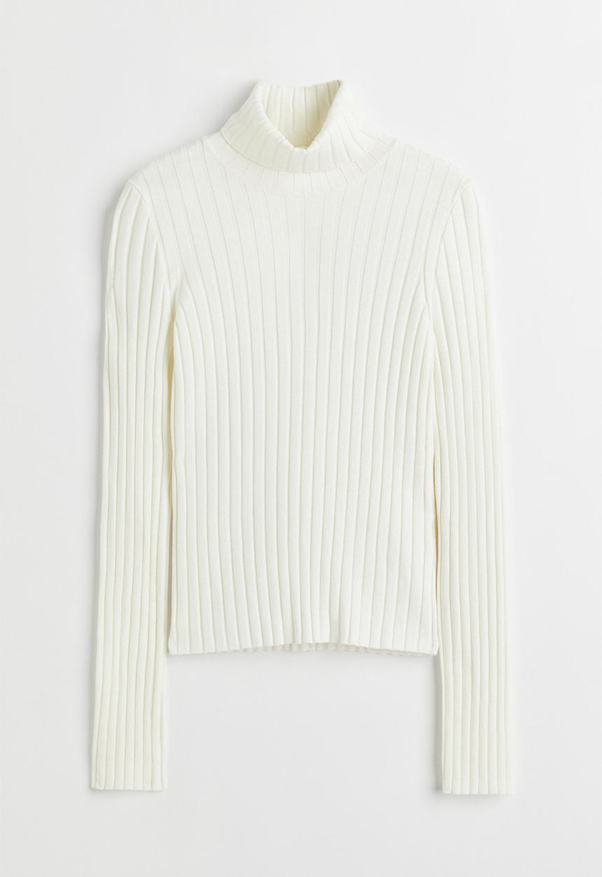 H&M - Rib-knit polo-neck top - cream