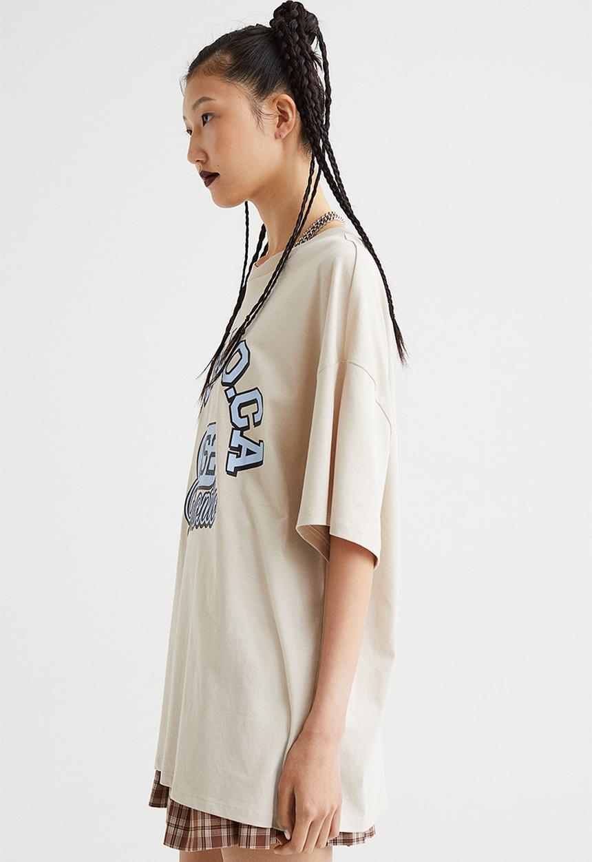 H&M - Oversized printed T-shirt - light beige/ontario