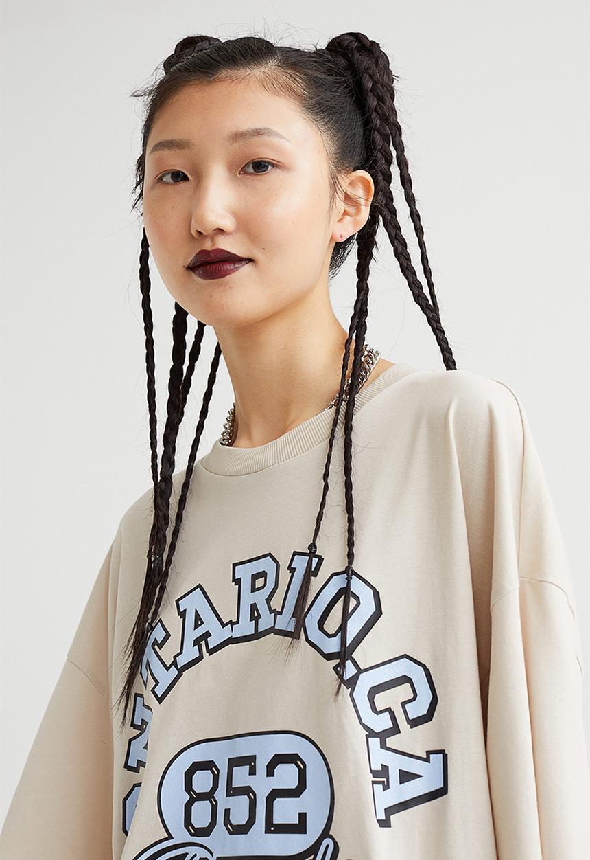 H&M - Oversized printed T-shirt - light beige/ontario
