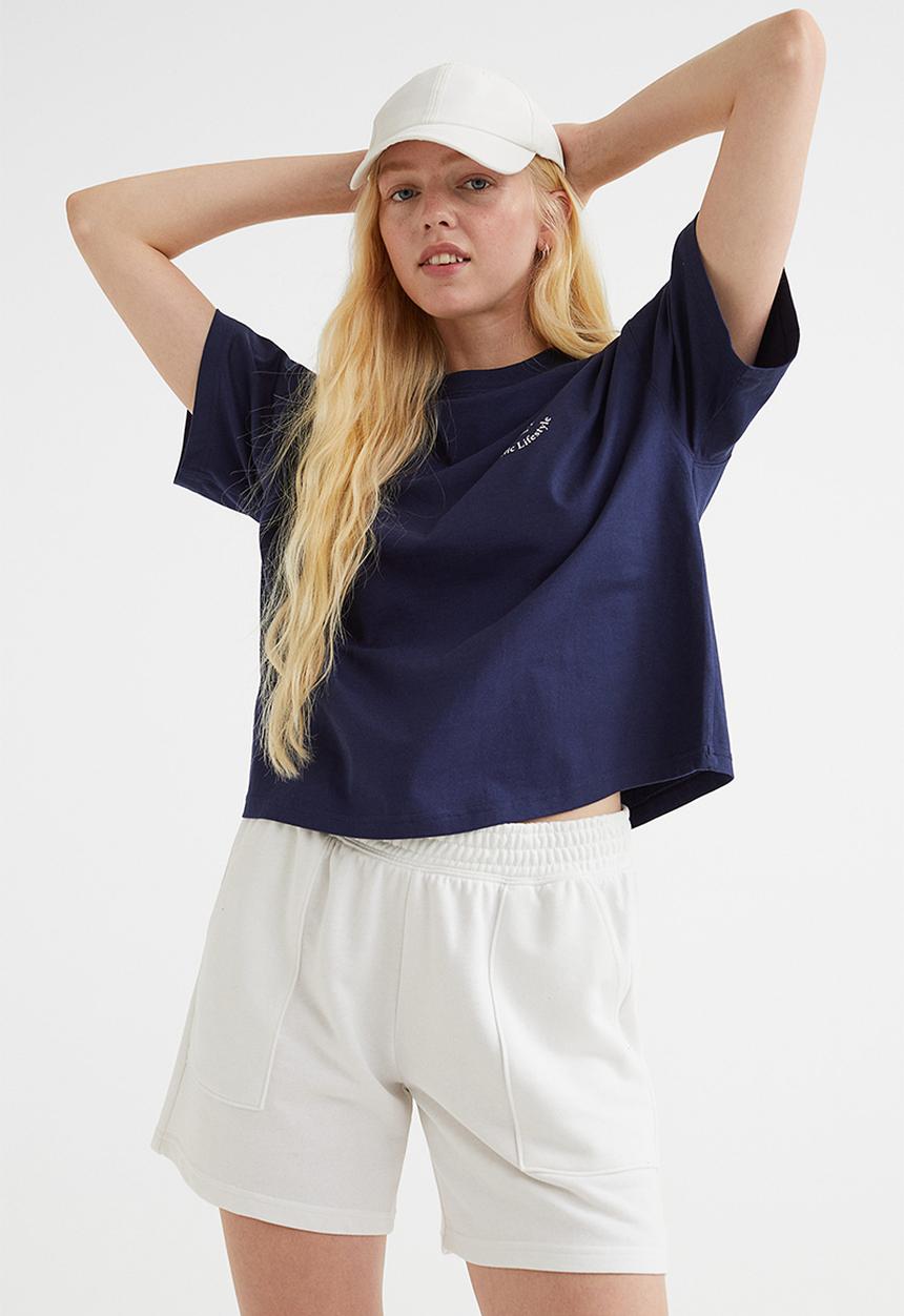 H&M - Boxy t-shirt - dark blue/authentic lifestyle