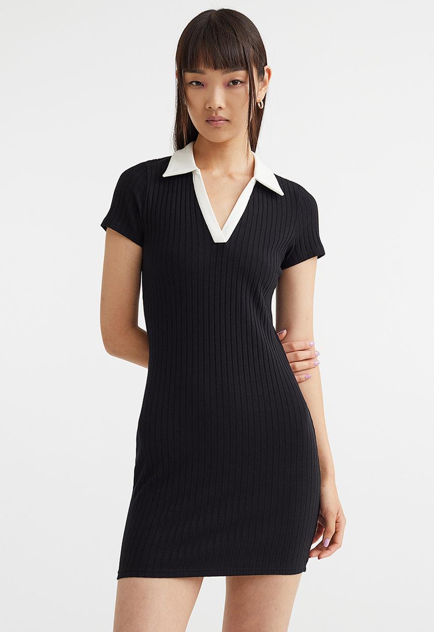 H&M - Collared jersey dress - black
